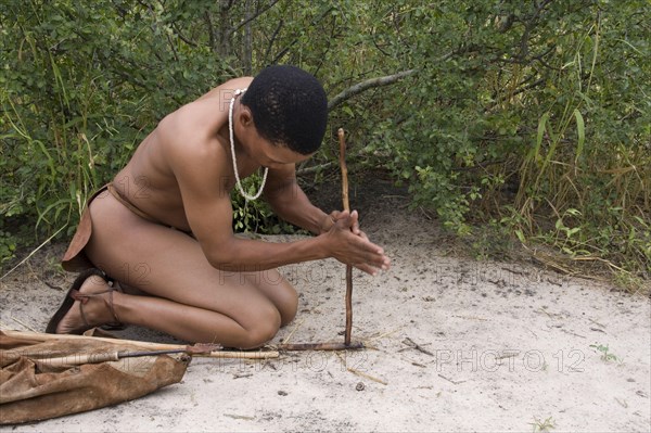 The Bushmen are the oldest inhabitants of southern Africa and rub two sticks together to make fire