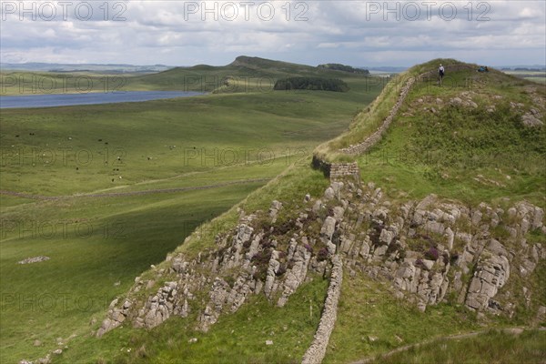 View of moorland and lake with remains of Roman fortifications