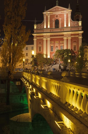 Ljubljana triple bridge and Franciscan Church of the Annunciation