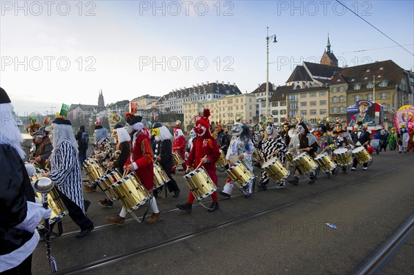 Dressed-up musicians at the Morgenstraich