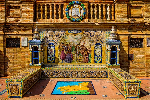 Painted ceramic benches representing Spanish provinces