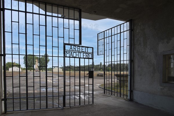 Lettering Arbeit macht frei in the gate of the entrance building to the prisoners' camp