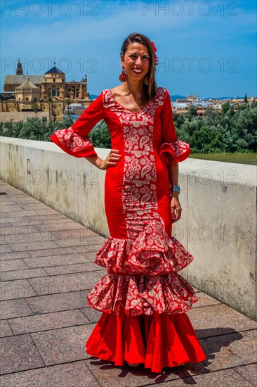 Woman in flamenco robes at the folk festival