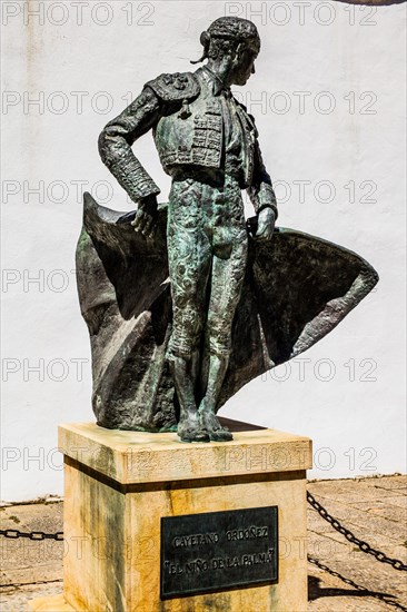 Monument to the torero Cayetano Ordonez in front of the bullfighting parade