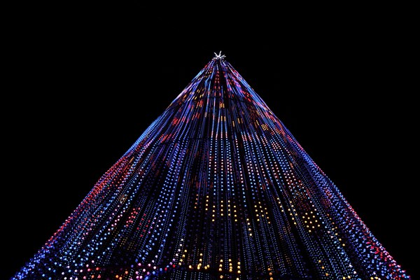 Tall structure with 100000 light bulbs at a multimedia sound and light show