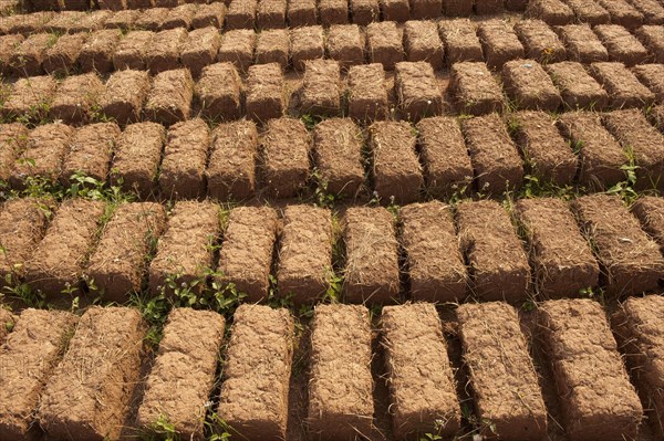 Clay bricks burning in the sun