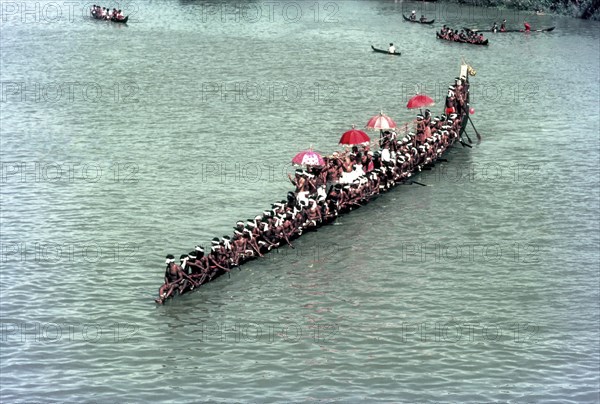 A completely decorated snake Boat