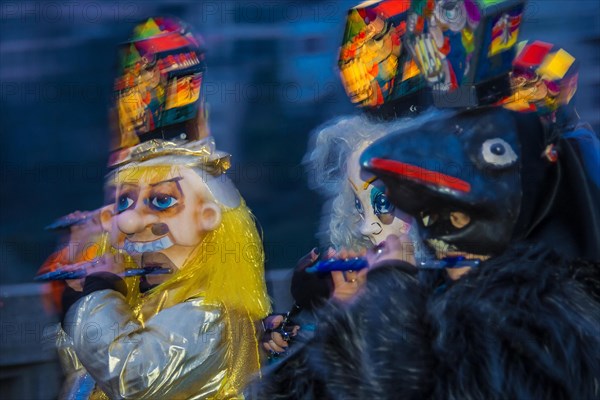 Dressed-up musicians at the Morgenstraich