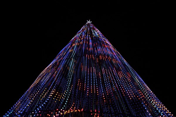 Tall structure with 100000 light bulbs at a multimedia sound and light show