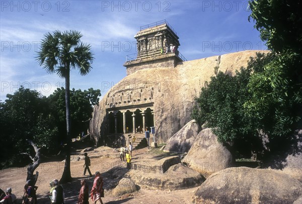 The ancient light house above the Mahishasuramardhini Cave temple in Mahabalipuram or Mamallapuram near Chennai