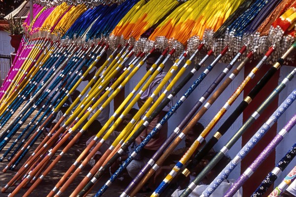 Array of colourful umbrellas in Pooram festivel in Thrissur