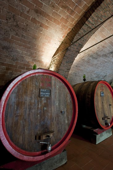 Barrels of Chianti red wine