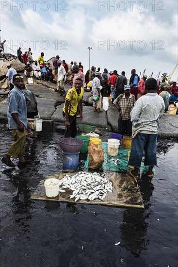 Fischer und Fischhaendler am Fischereihafen