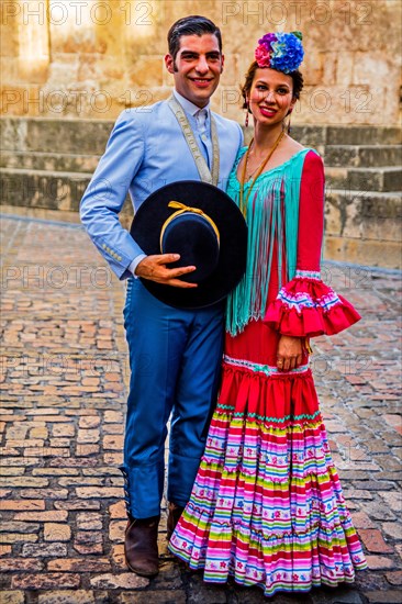 Couple in flamenco costumes at the folk festival