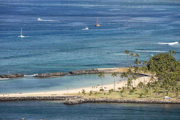 View over Ala Moana Beach and Magic Island Lagoon