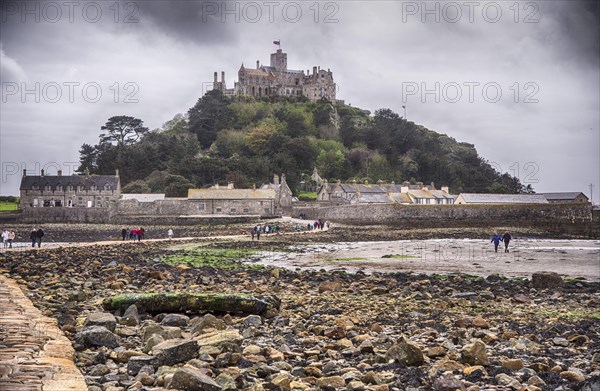 View of the artificial causeway and tidal island at low tide