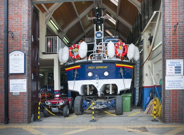 Lifeboat on trailer in station