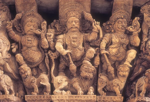 350 years old wooden carvings in a temple chariot in Madurai