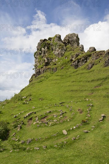 View of stone circle and rock outcrop 'tower' formation