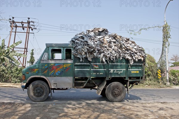 Recycled leather being delivered by lorry to make potash