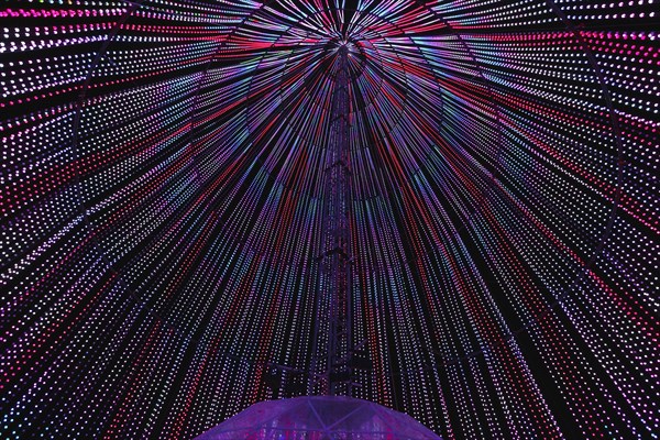 Inside view into the illuminated top of a light structure