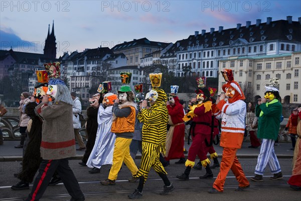 Dressed-up musicians at the Morgenstraich