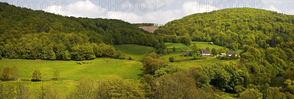 Landscape panorama in Nachrodt with the river Lenne