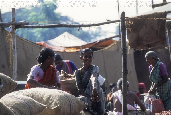 Village woman sitting in Periodical market at Perundurai near Erode