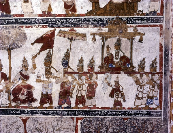18th century ceiling paintings in Gena Swamy temple