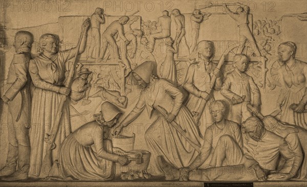 Marble relief with the story of the Boer trek