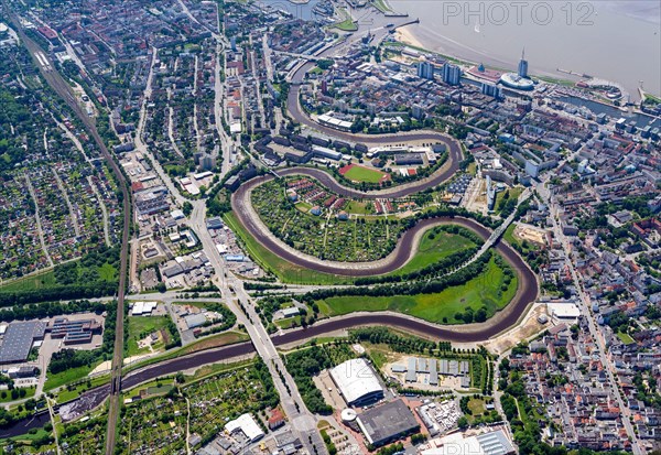 Aerial view of the Geeste estuary Bremerhaven