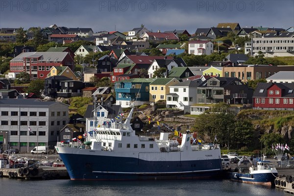 Ship in the harbour overlooking the capital