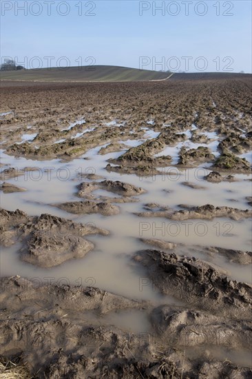 Ploughed farmland with extreme waterlogging