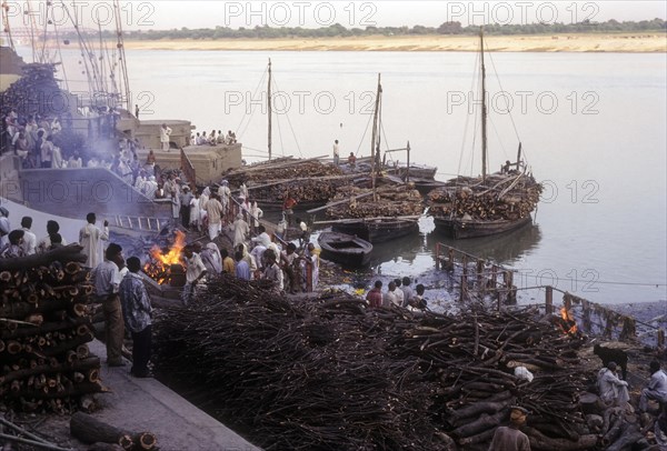 The rite of cremations in Manikarnika Ghat on banks of holy Ganges