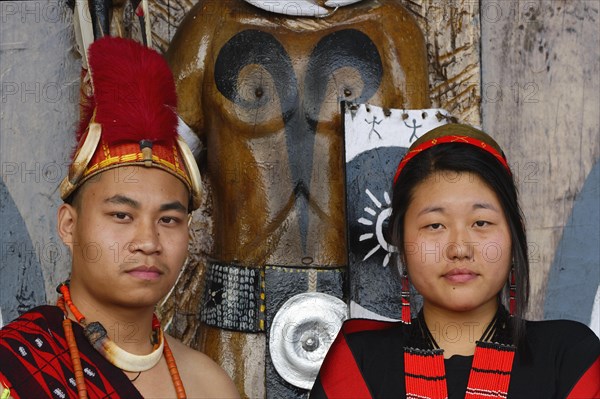 Pair of Naga tribesmen in traditional dress