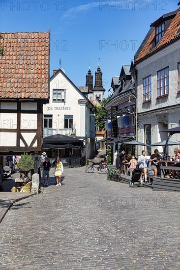 Restaurants with tourists in the pedestrian zone