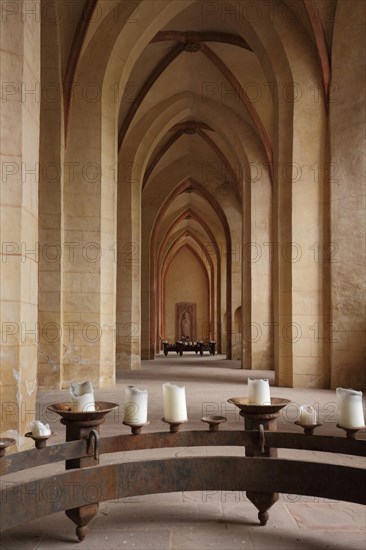 Interior view with candlestick of the basilica in the UNESCO Eberbach Monastery in Eltville