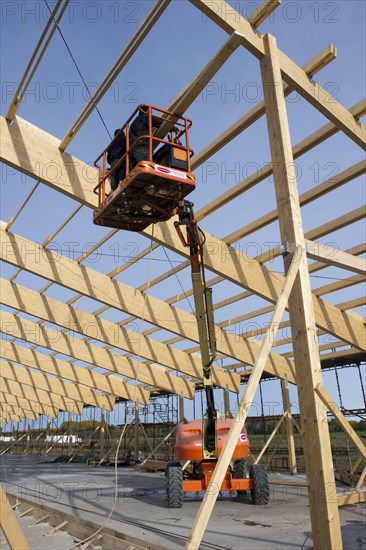 Construction work on farm building for loose housing