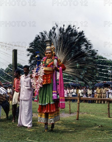 Peacock dancer in Atham Festival at Tiruppunithura near Ernakulam