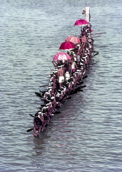 A completely decorated snake Boat