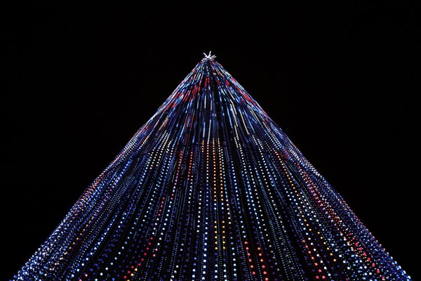 Tall structure with 100000 light bulbs at a multimedia sound and light show