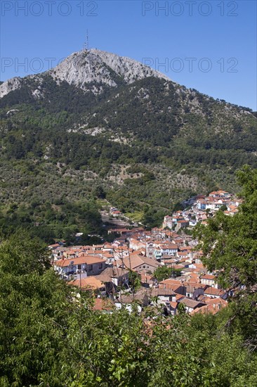 The Lesvos village of Agiasos below Mount Olympos