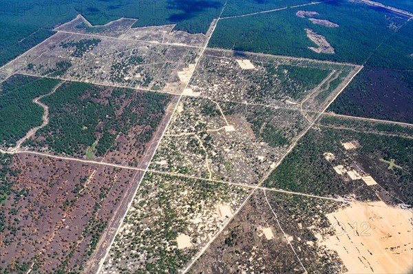 Aerial view of the scarred landscape of the Wittstock military training area