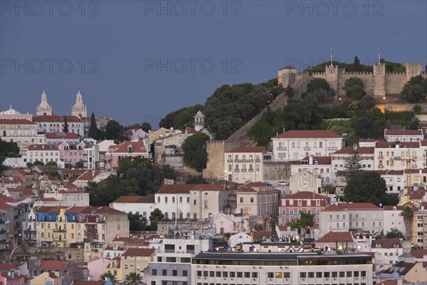 View from Miradouro de Sao Pedro de Alcantara over Lisbon with Castelo de Sao Jorge and Igreja de Sao Vicente de Fora