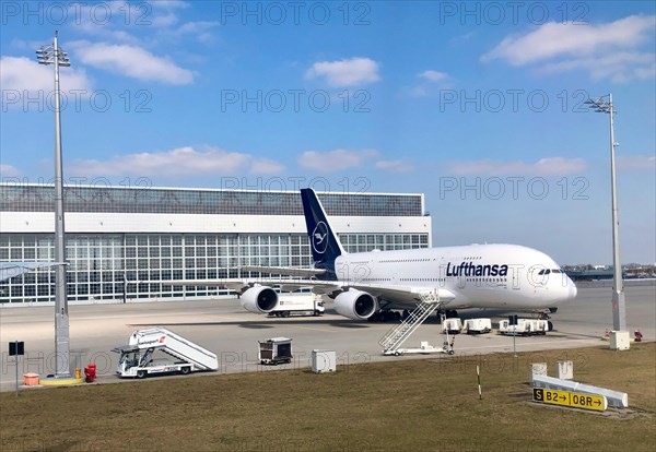 Aircraft Airbus A380 of the airline Lufthansa
