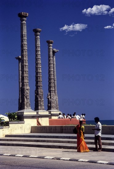 Ornate pillars with sculptures in Pondicherry