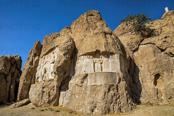 Reliefs of Ardashir I the Great Bahram II and the ancient Elamite relief