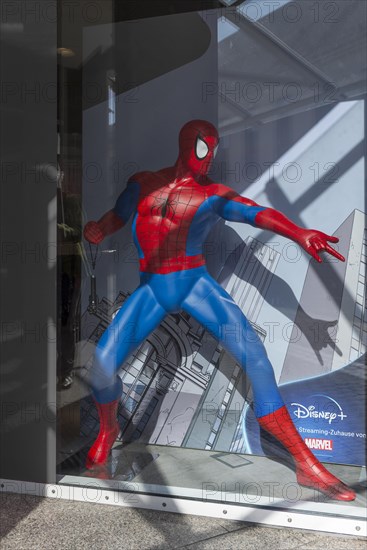 Spider-Man as an advertising figure in a shop window