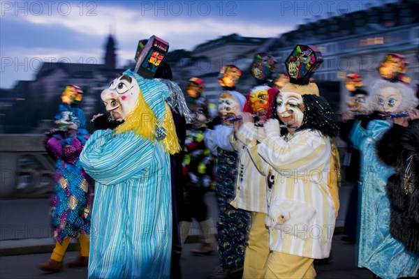 Dressed-up musicians at the Morgenstraich