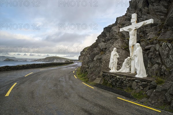 Statue with Jesus on Crucifix with Mary and Saint John